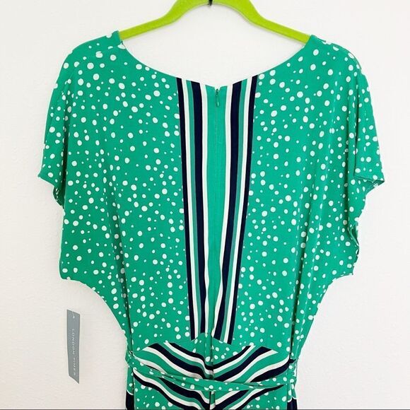 London Times Green and Navy Dot Flutter Sleeve Maxi Dress - Picture 9 of 12
